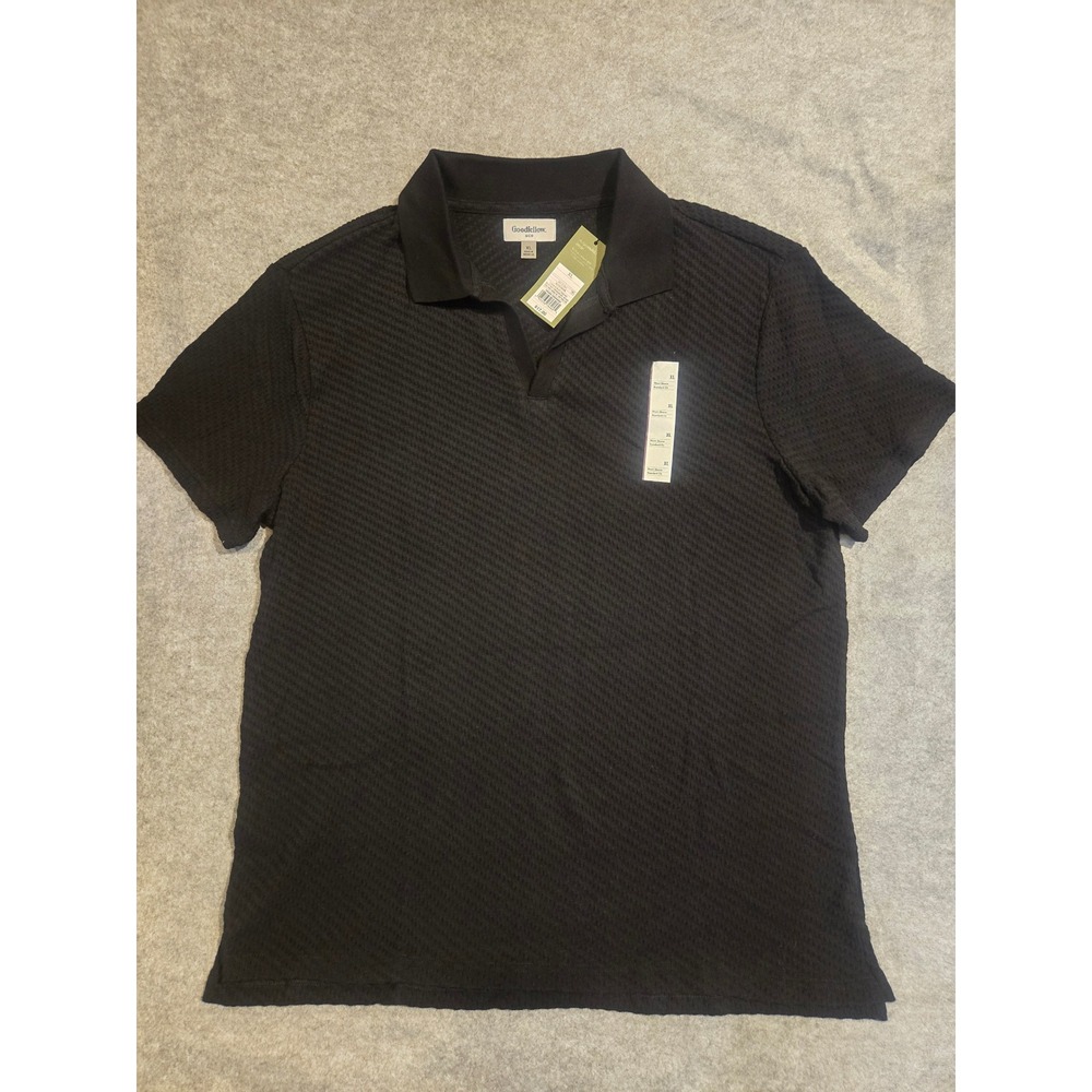 NWT Goodfellow & Co Mens XL Black Textured Short Sleeve Polo Shirt Standard Fit